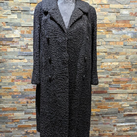 Black Persian Lamb Long Coat with Double Breasted Buttons, Size M
