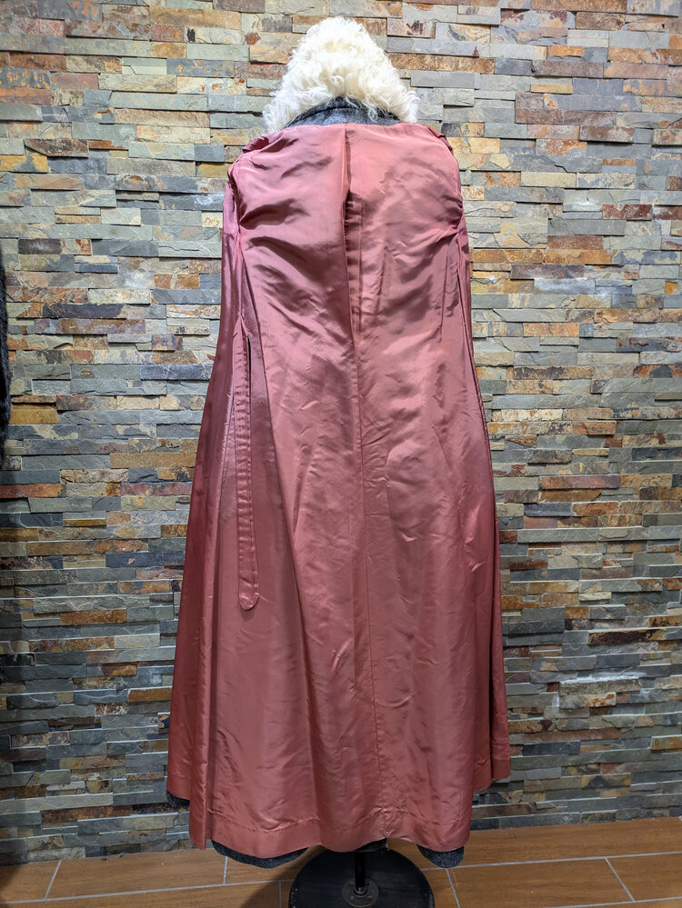 Gray Wool Long Coat with Curly Lamb Collar and Cuffs, Size XS