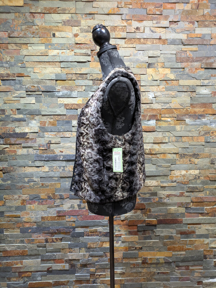 Caché Black Animal Print Faux Fur Vest with Studded Trim, Size L