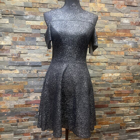 Aqua Black Stretchy Sparkly Cold Shoulder Dress Size M