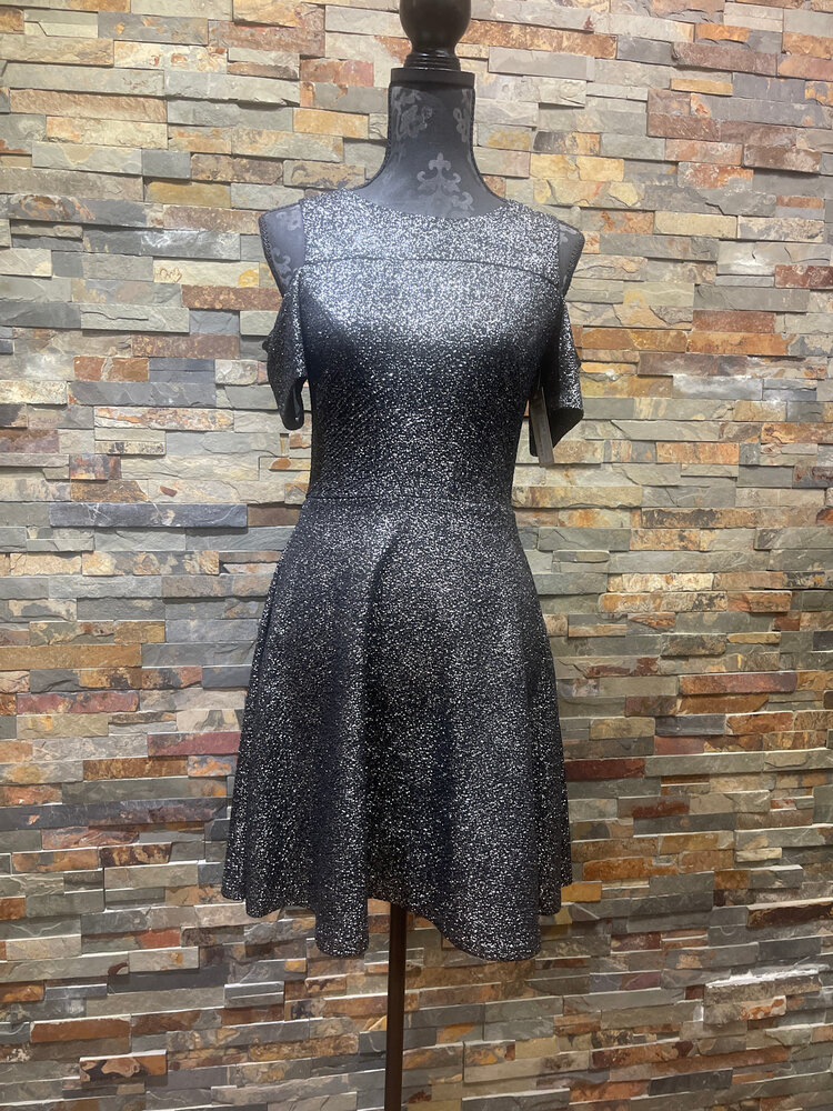 Aqua Black Stretchy Sparkly Cold Shoulder Dress Size M