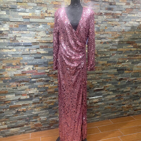 Mauve Sequined Front Slit Ruched Long Sleeved V Neck Size 1X