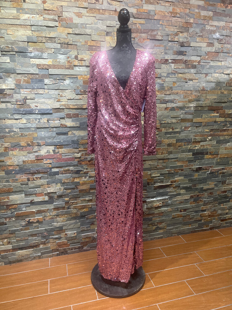 Mauve Sequined Front Slit Ruched Long Sleeved V Neck Size 1X