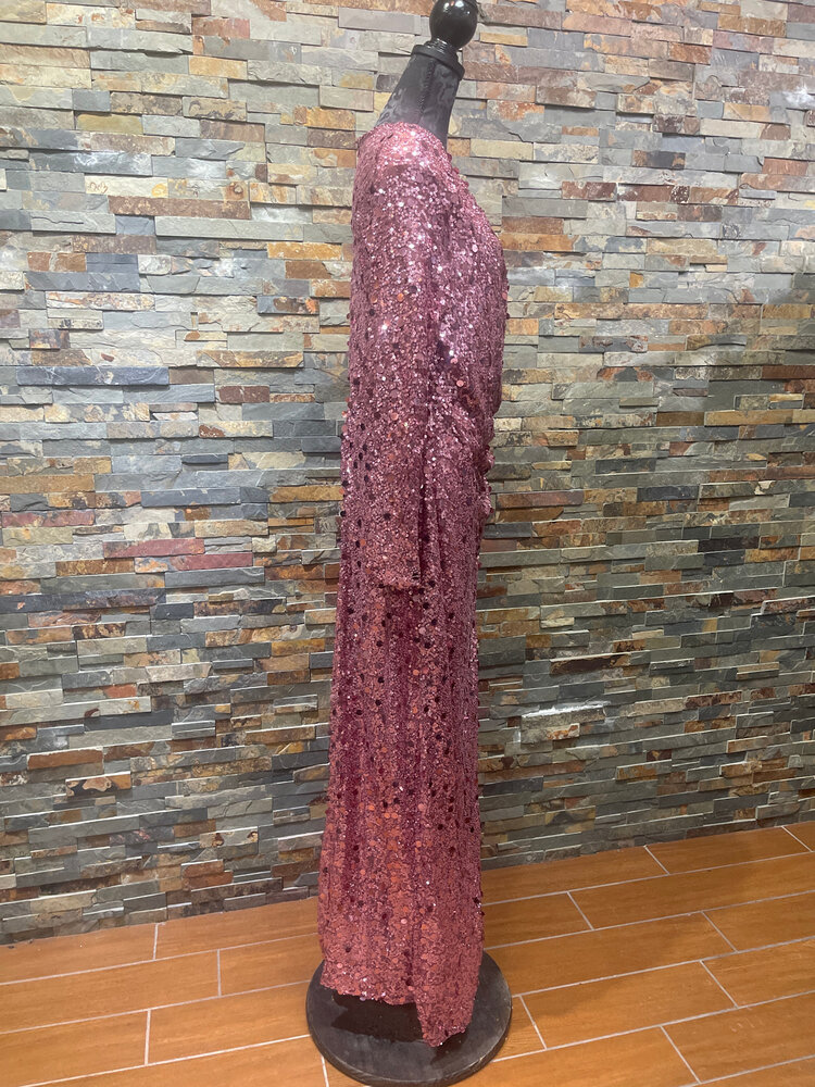 Mauve Sequined Front Slit Ruched Long Sleeved V Neck Size 1X