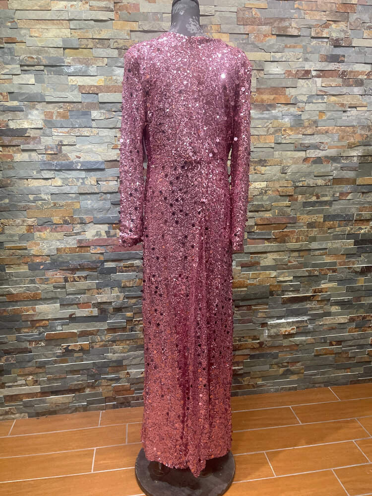 Mauve Sequined Front Slit Ruched Long Sleeved V Neck Size 1X