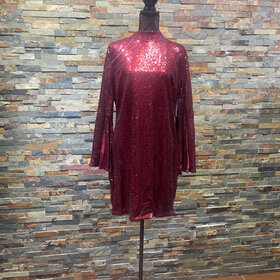 Red Sequined Bell Sleeved Dress Size 1X