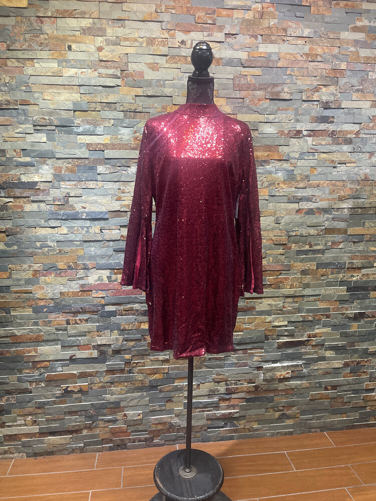 Red Sequined Bell Sleeved Dress Size 1X