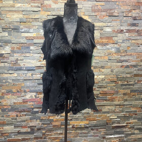 Black Shearling Vest Tie Closure Size L