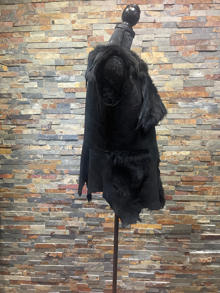 Black Shearling Vest Tie Closure Size L