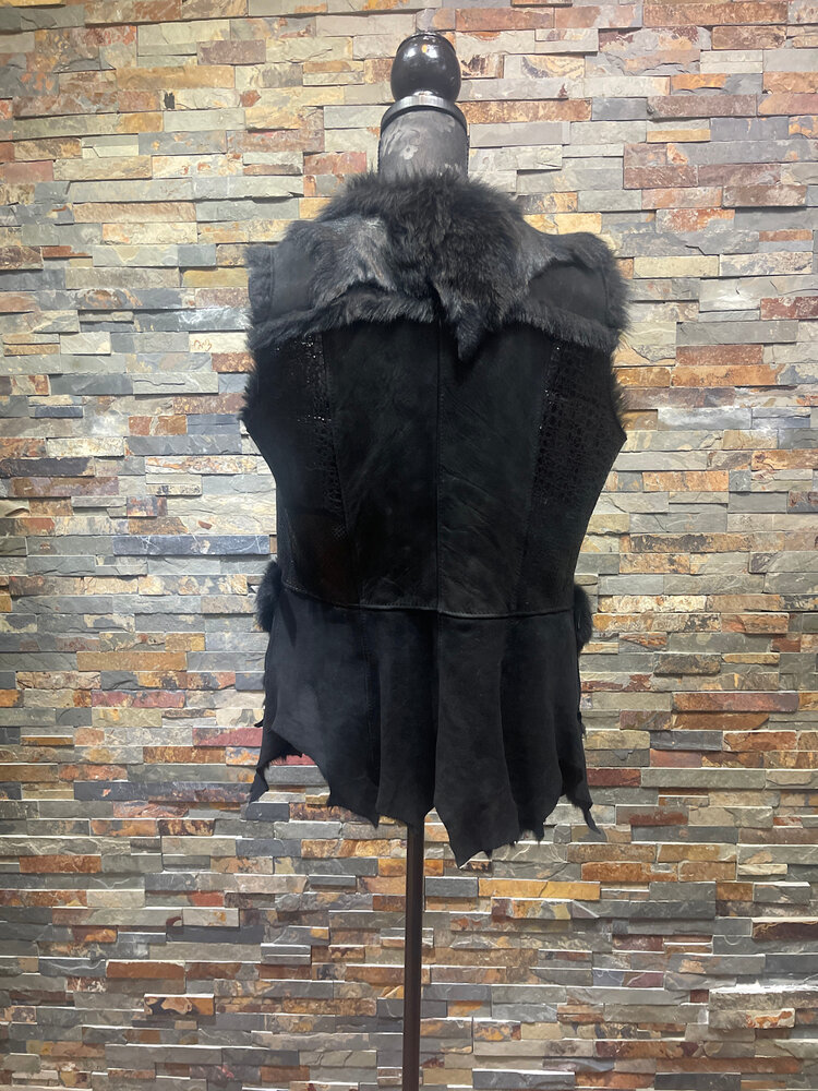 Black Shearling Vest Tie Closure Size L
