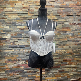 Aqua White Satin Corset Top Size L