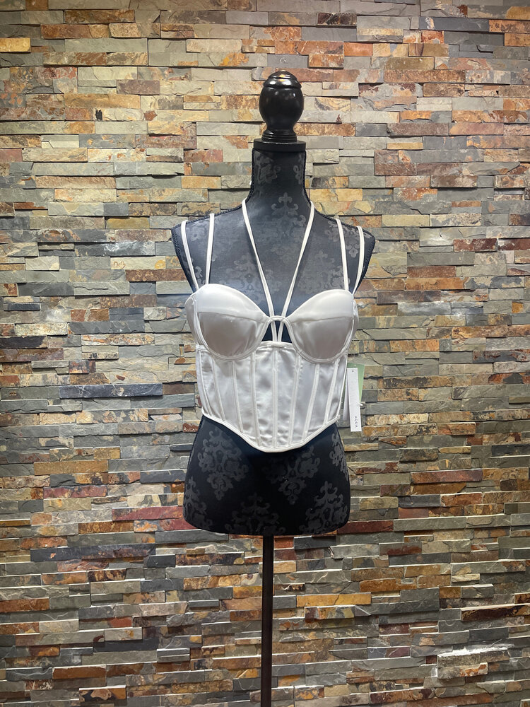 Aqua White Satin Corset Top Size L