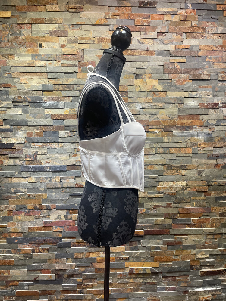 Aqua White Satin Corset Top Size L