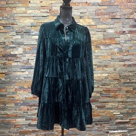 Emerald Green Velvet Sparkle Long Sleeved Dress Size S
