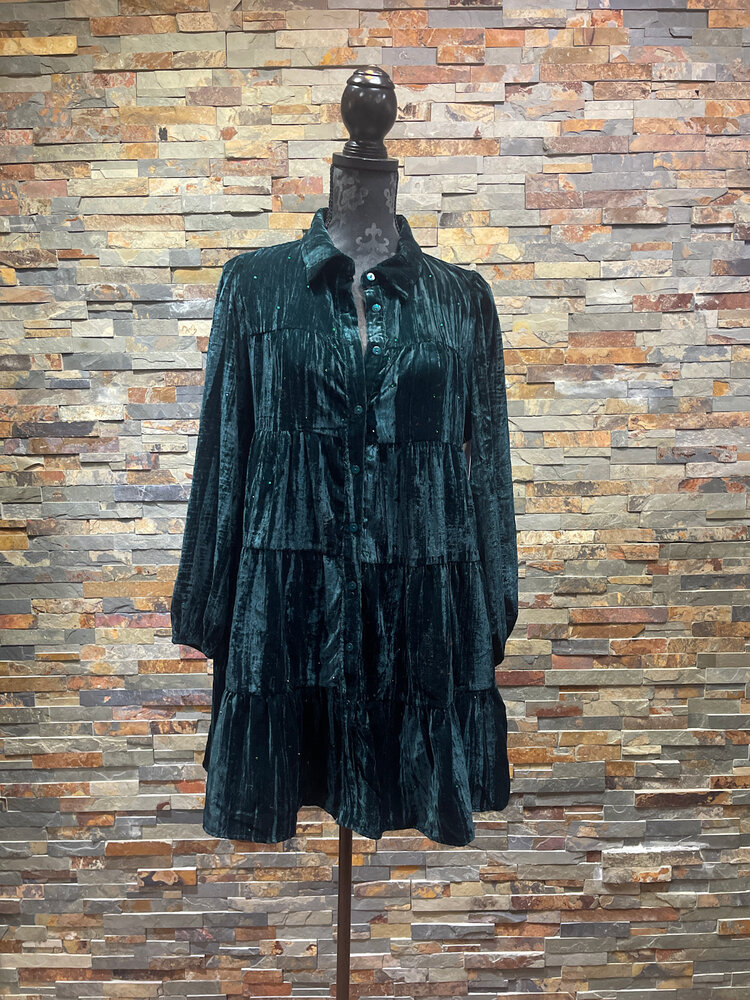 Emerald Green Velvet Sparkle Long Sleeved Dress Size S