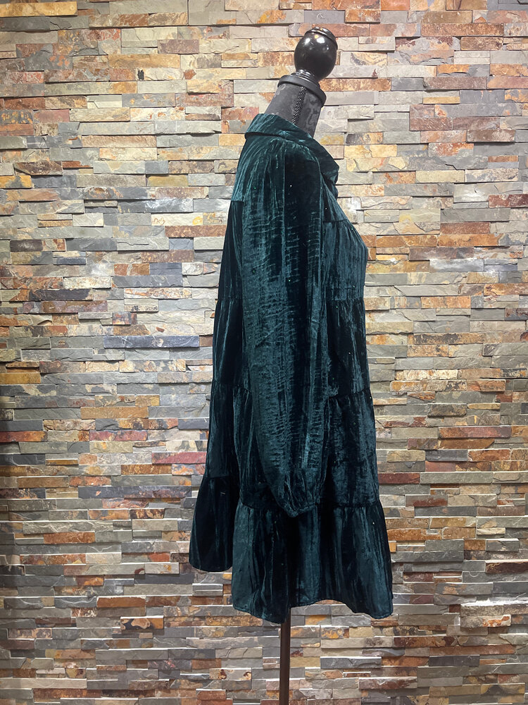 Emerald Green Velvet Sparkle Long Sleeved Dress Size S
