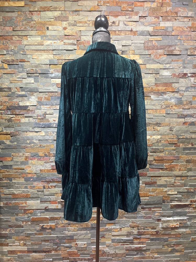 Emerald Green Velvet Sparkle Long Sleeved Dress Size S