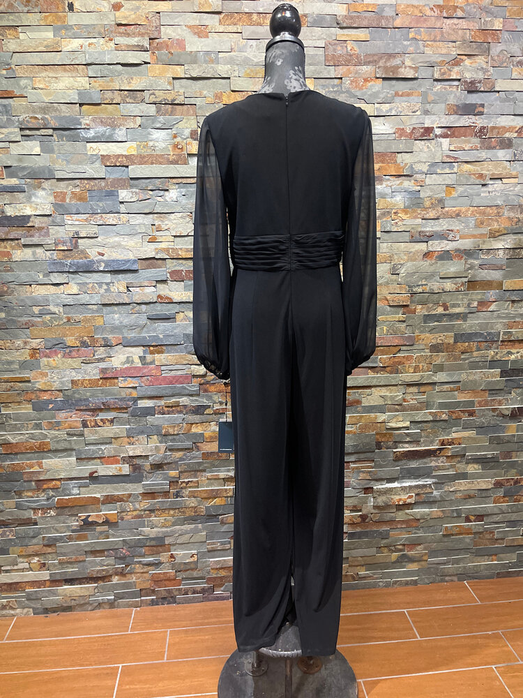 Adrianna Papell Black Jersey Chiffon Combo Jumpsuit Size 10