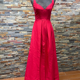 Halston Red Empire Waist Double V Neckline Gown With Front Slit Size 2
