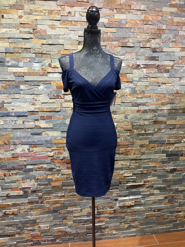 Guess Navy Blue Stretchy Cold Shoulder Bodycon Dress Size 4