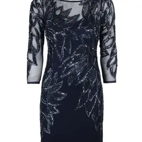 Aidan Mattox Navy Twilight Scoop Neck 3/4 Sleeve Embellished Dress, Size 0