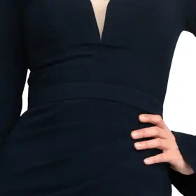 Jovani Navy Crepe Long Sleeve Side Slit Gown, Size 16