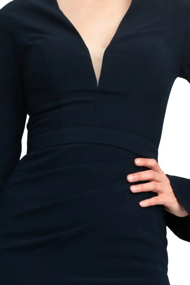 Jovani Navy Crepe Long Sleeve Side Slit Gown, Size 16