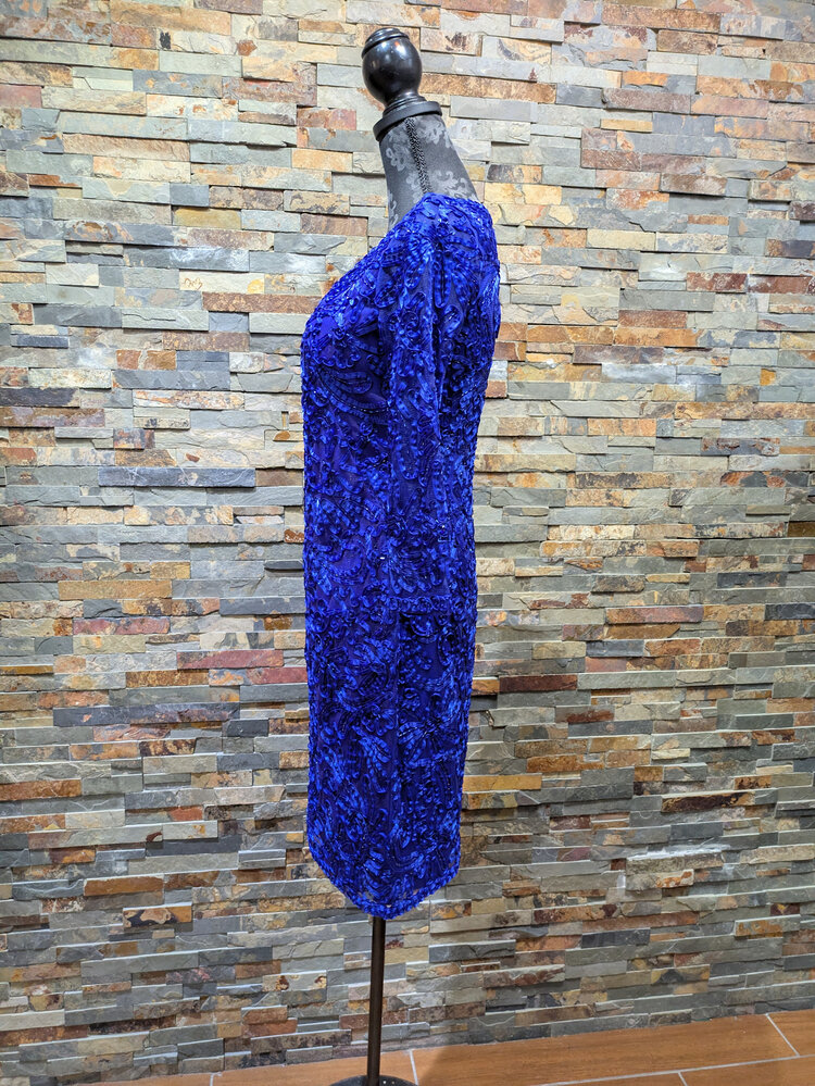 Sue Wong Royal Long Sleeve w/ Ribbon and Bead Embellishments Dress, Size 8