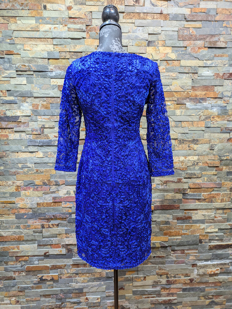 Sue Wong Royal Long Sleeve w/ Ribbon and Bead Embellishments Dress, Size 8