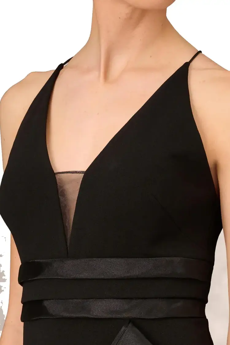 Aidan Mattox Black Tiered Halter Trumpet Ruffled  Gown, Size 16