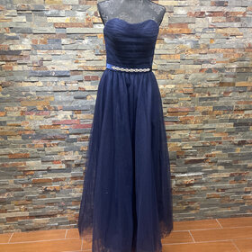 Navy Blue Strapless Gown Rhinestone Belt Size 6