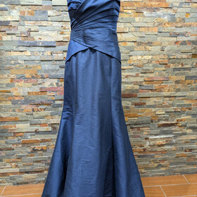 Monique Lhuiller Navy Strapless Ruched Top with Trumpet Bottom Gown, Size 14