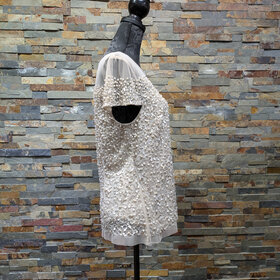 Adrianna Papell Biscotti Beige Sequin and Pearl Beaded Top, Size 14