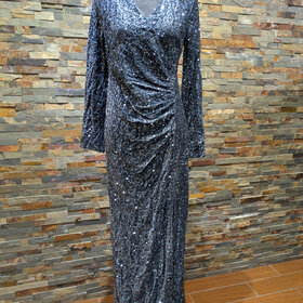 Slate Blue Sequined Long Sleeved Gown