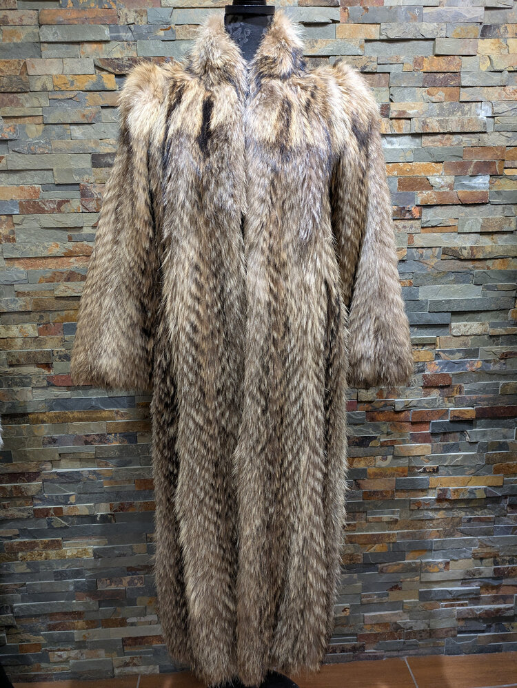 Feathered Tanuki Full Length Coat, Size M/L
