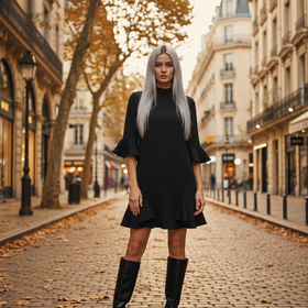 Adrianna Papell Black Dress with Ruffle Hem and Ruffle 3/4 Sleeves, Size 10