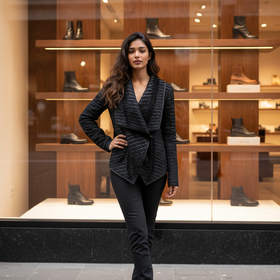 Caché Black Faux Leather Textured Jacket, Size L