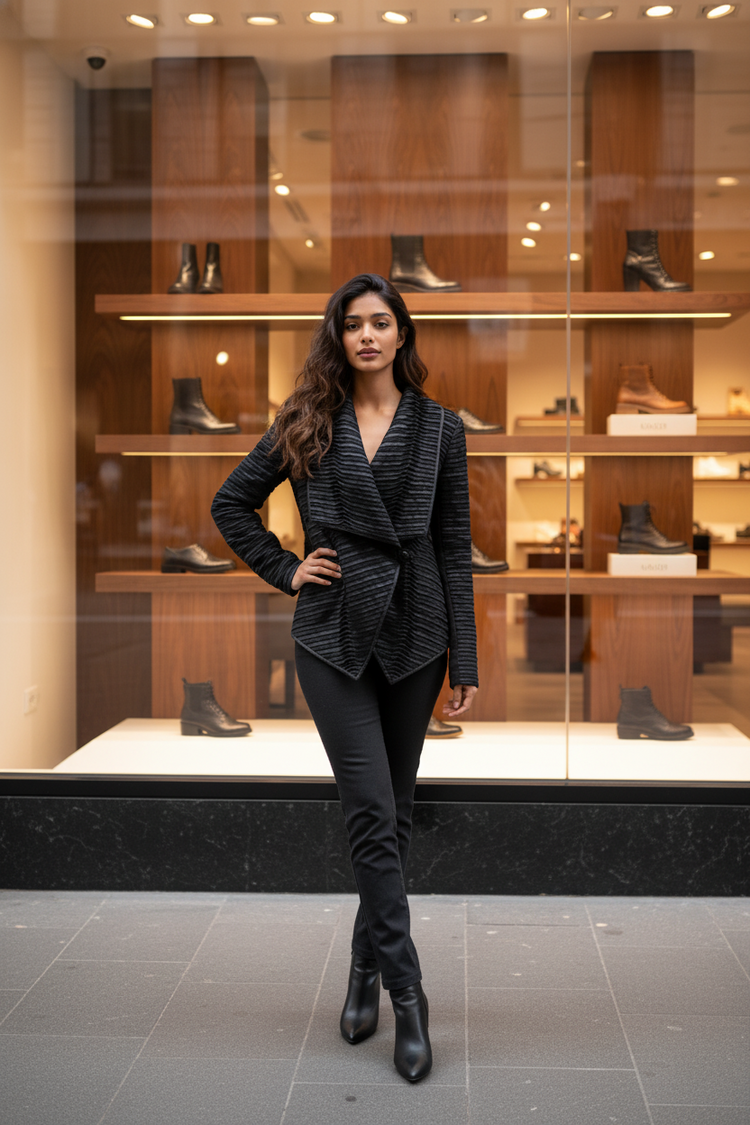 Caché Black Faux Leather Textured Jacket, Size L