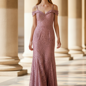 R&M Richards Pink Lace Off-Shoulder Trumpet Gown, Size 14