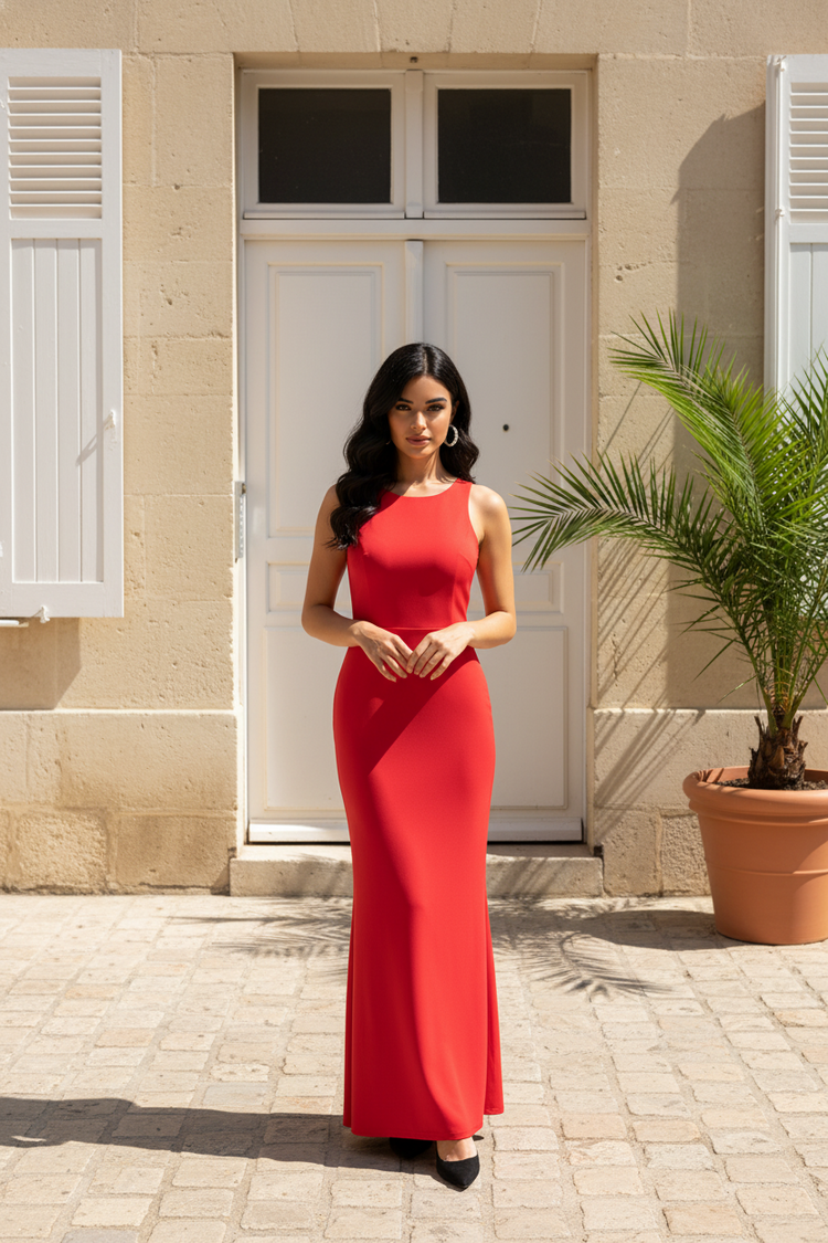 Red Sheath with Criss-Cross Back, Size S