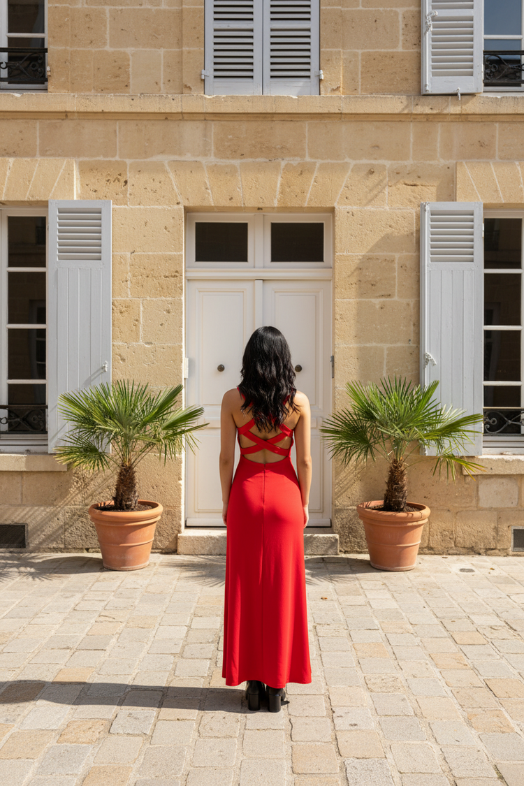 Red Sheath with Criss-Cross Back, Size S