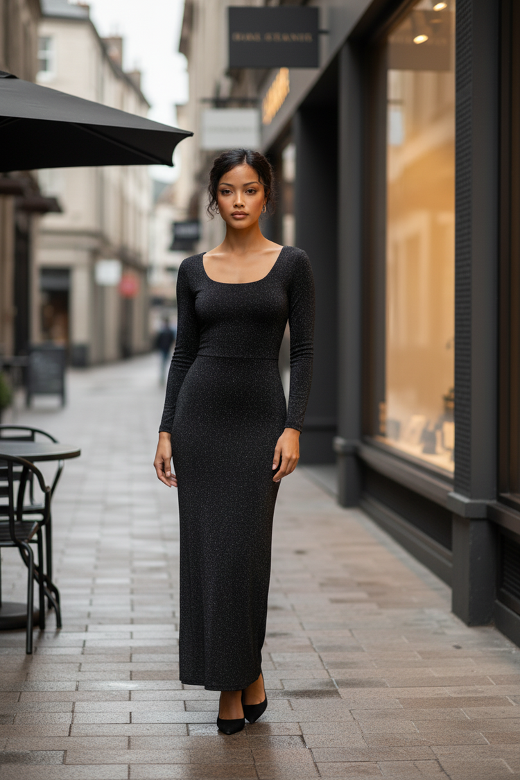 Caché Black Speckled Bodycon Gown, Size 2