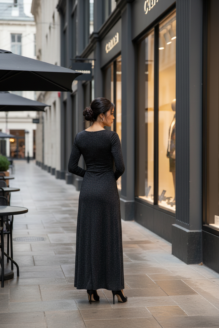 Caché Black Speckled Bodycon Gown, Size 2