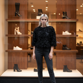 Endless Rose Black Crop Top with Furry Fringe, Size M