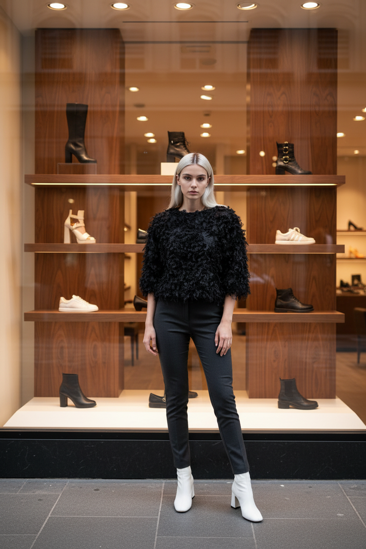 Endless Rose Black Crop Top with Furry Fringe, Size M