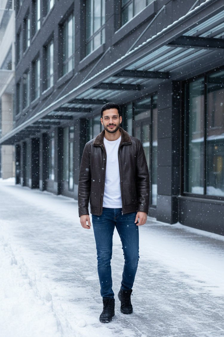 Dark Brown Spanish Lamb Shearling Jacket, Size XL