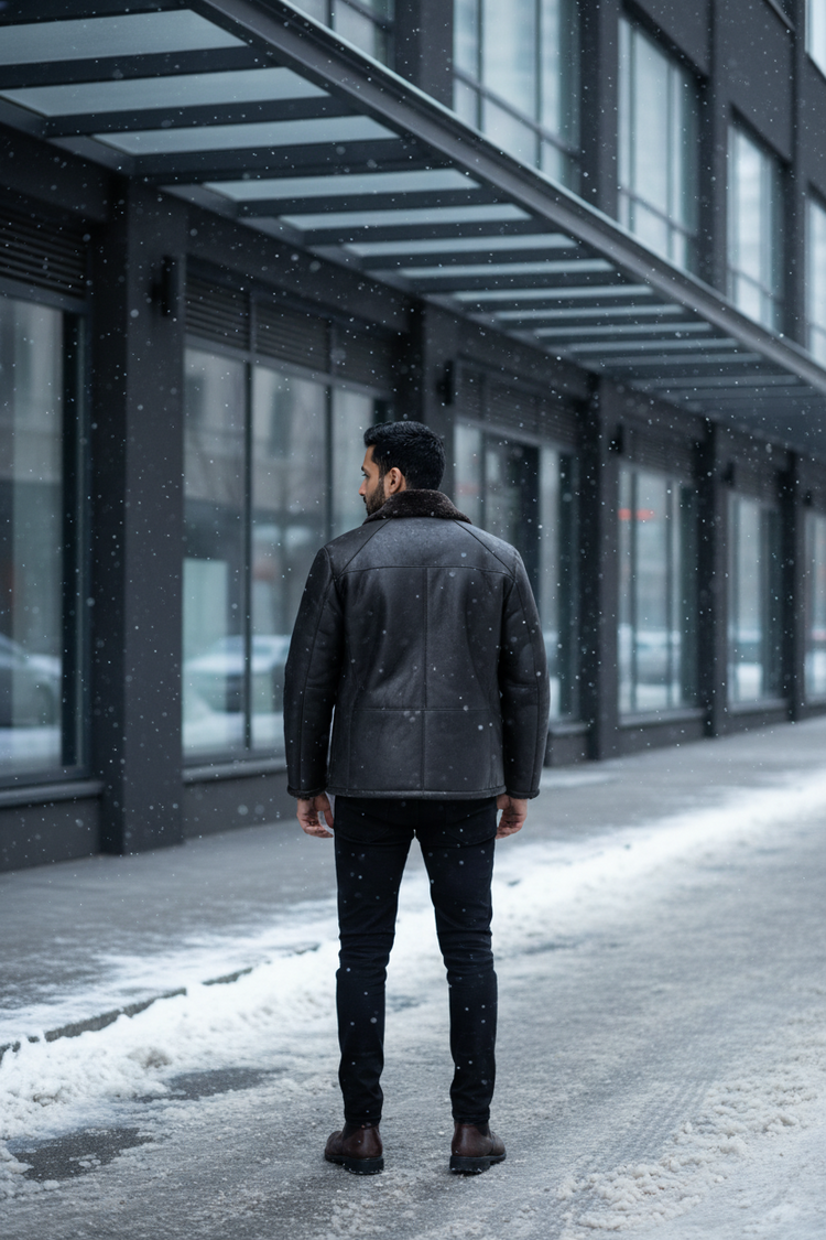 Dark Brown Spanish Lamb Shearling Jacket, Size XL