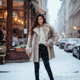 Canadian Lynx Fur Stroller with Notched Lapel, Size XL