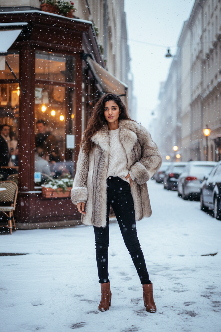 Canadian Lynx Fur Stroller with Notched Lapel, Size XL