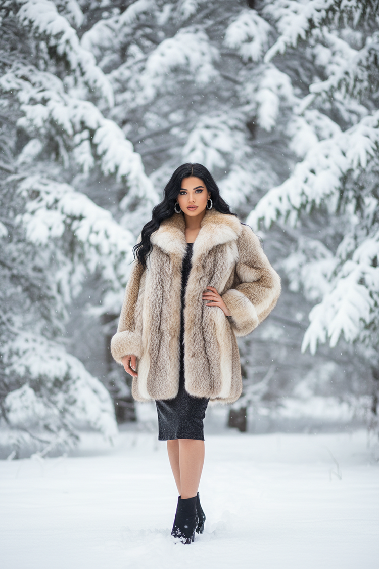 Canadian Lynx Fur Stroller with Notched Lapel, Size XL